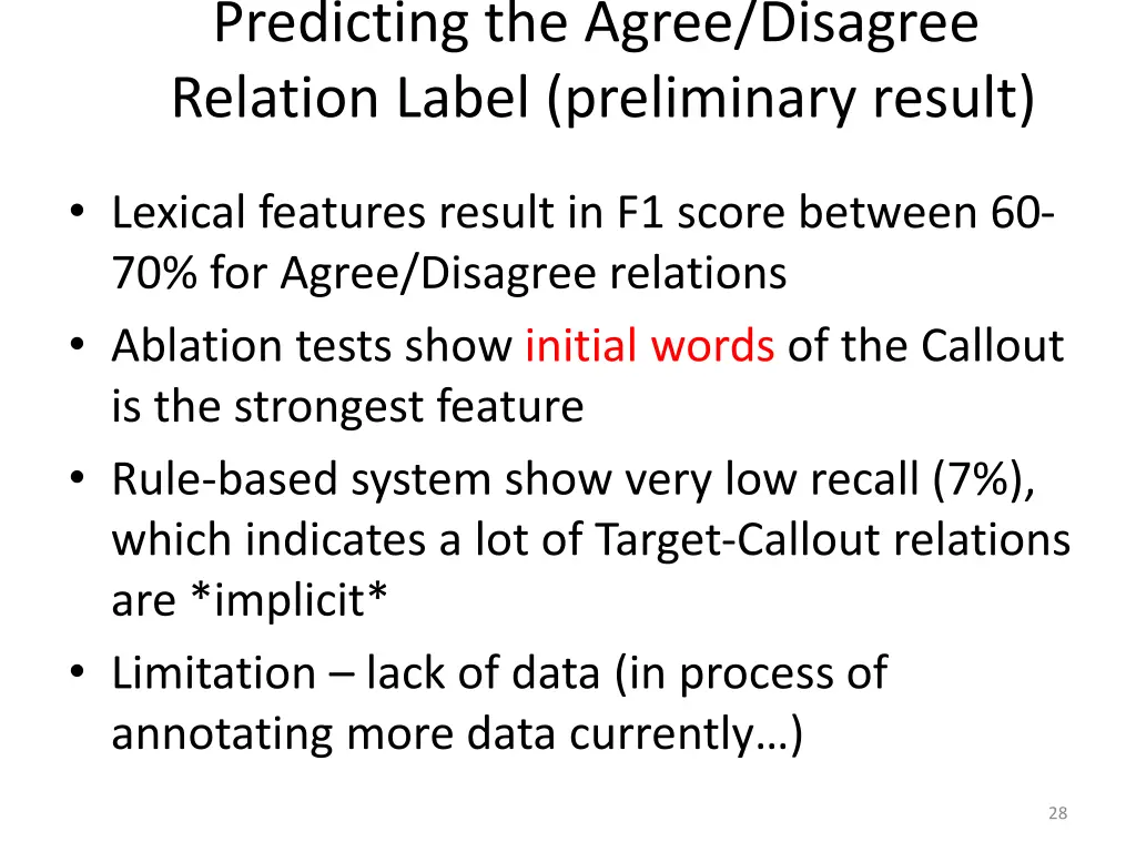 predicting the agree disagree relation label 1