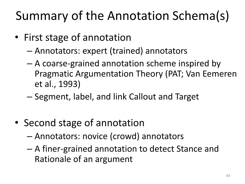 summary of the annotation schema s