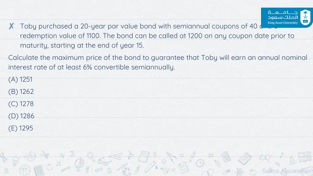 toby purchased a 20 year par value bond with