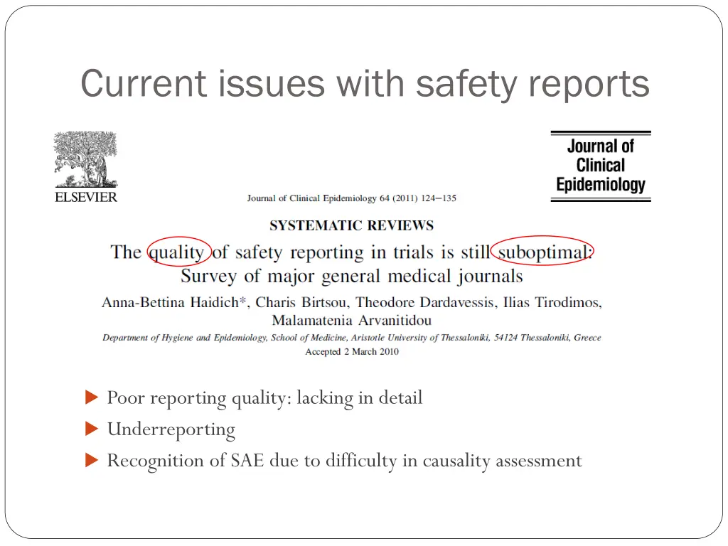 current issues with safety reports