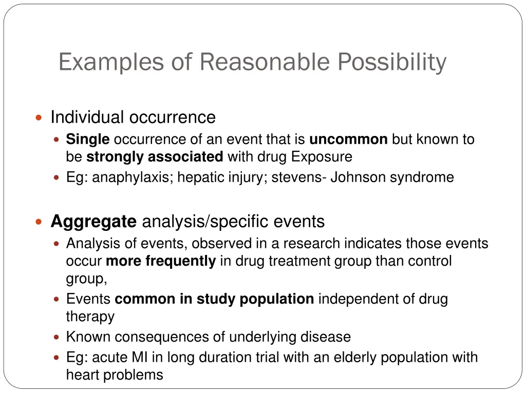 examples of reasonable possibility