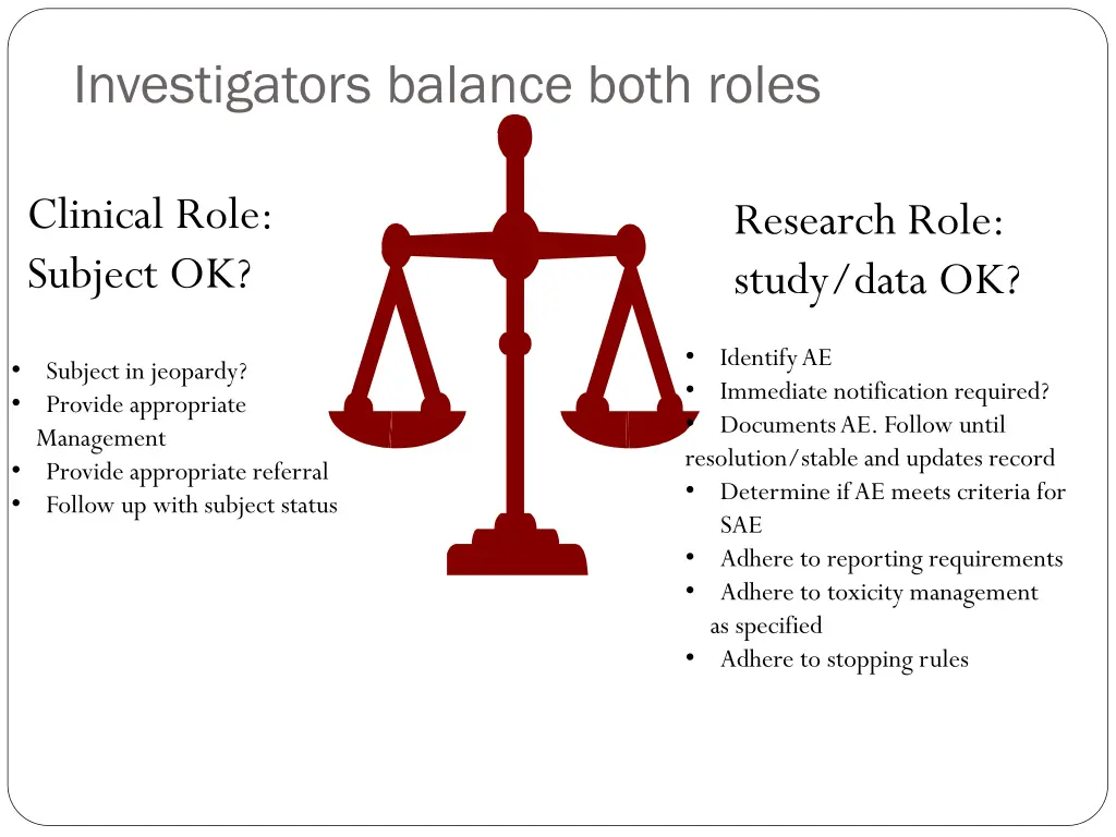 investigators balance both roles