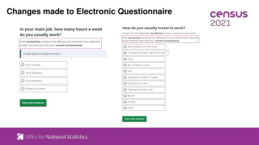 changes made to electronic questionnaire 1