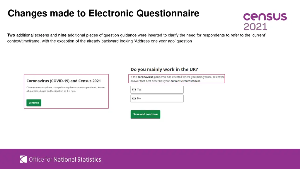 changes made to electronic questionnaire