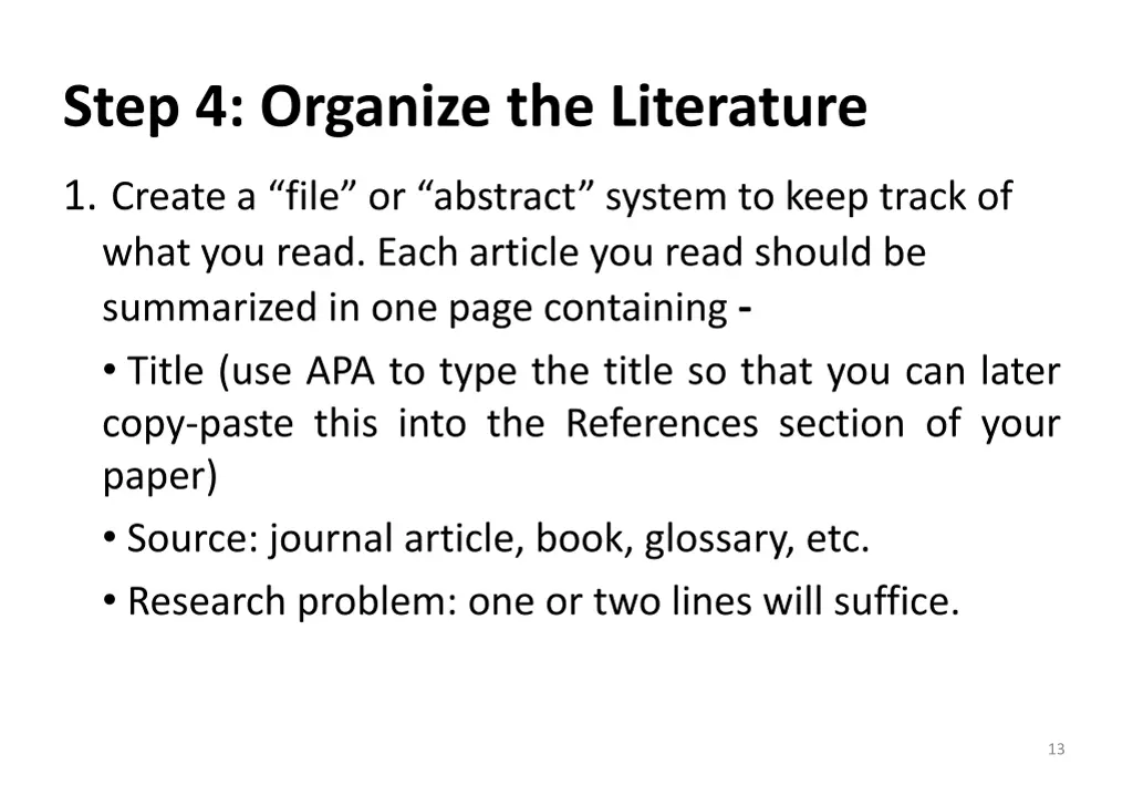 step 4 organize the literature