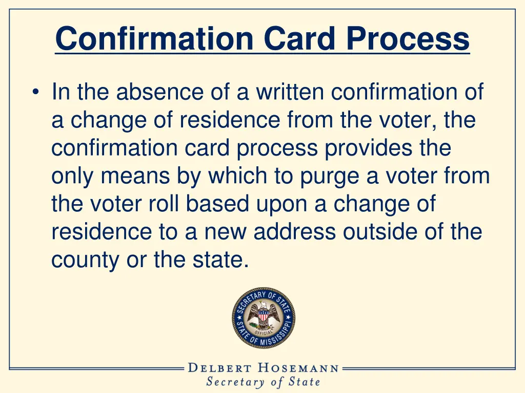 confirmation card process