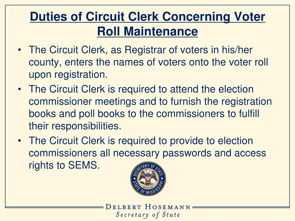 duties of circuit clerk concerning voter roll