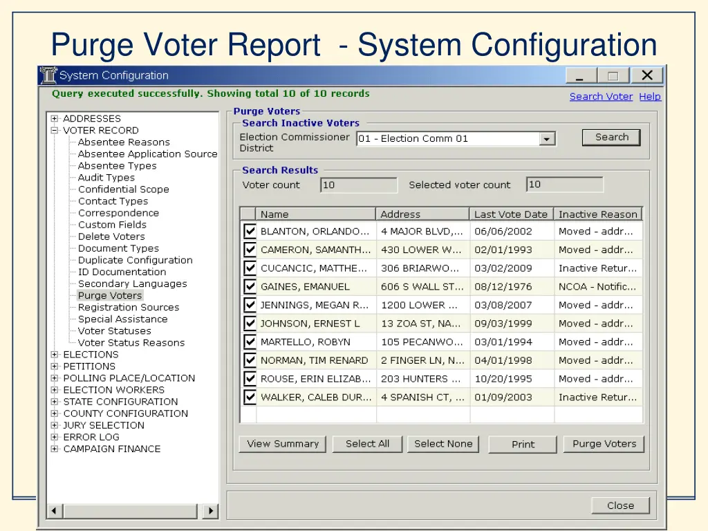 purge voter report system configuration