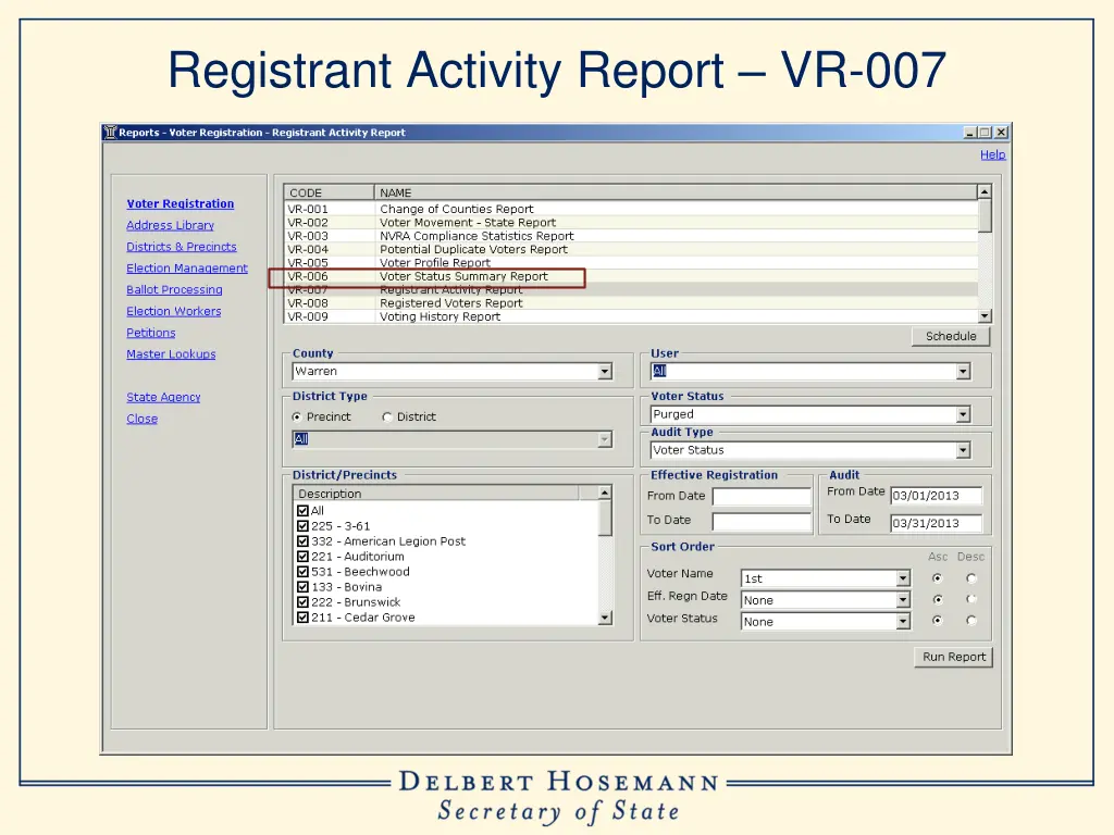 registrant activity report vr 007