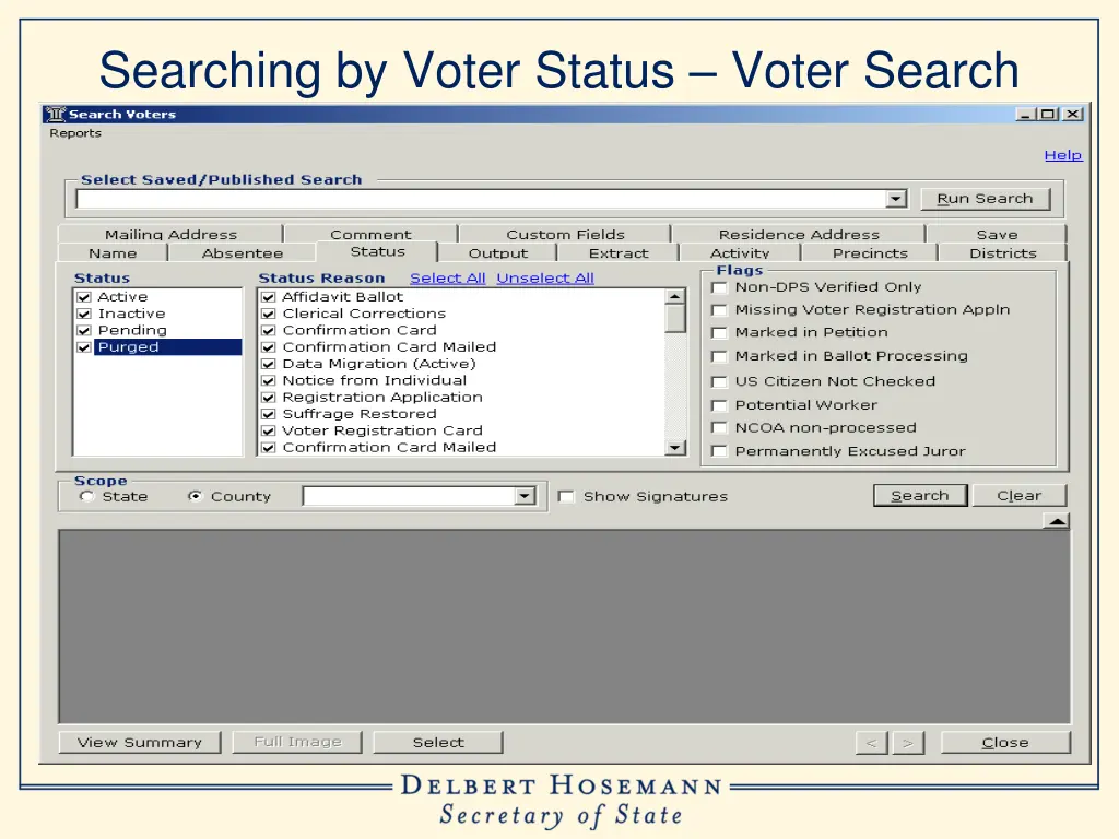 searching by voter status voter search