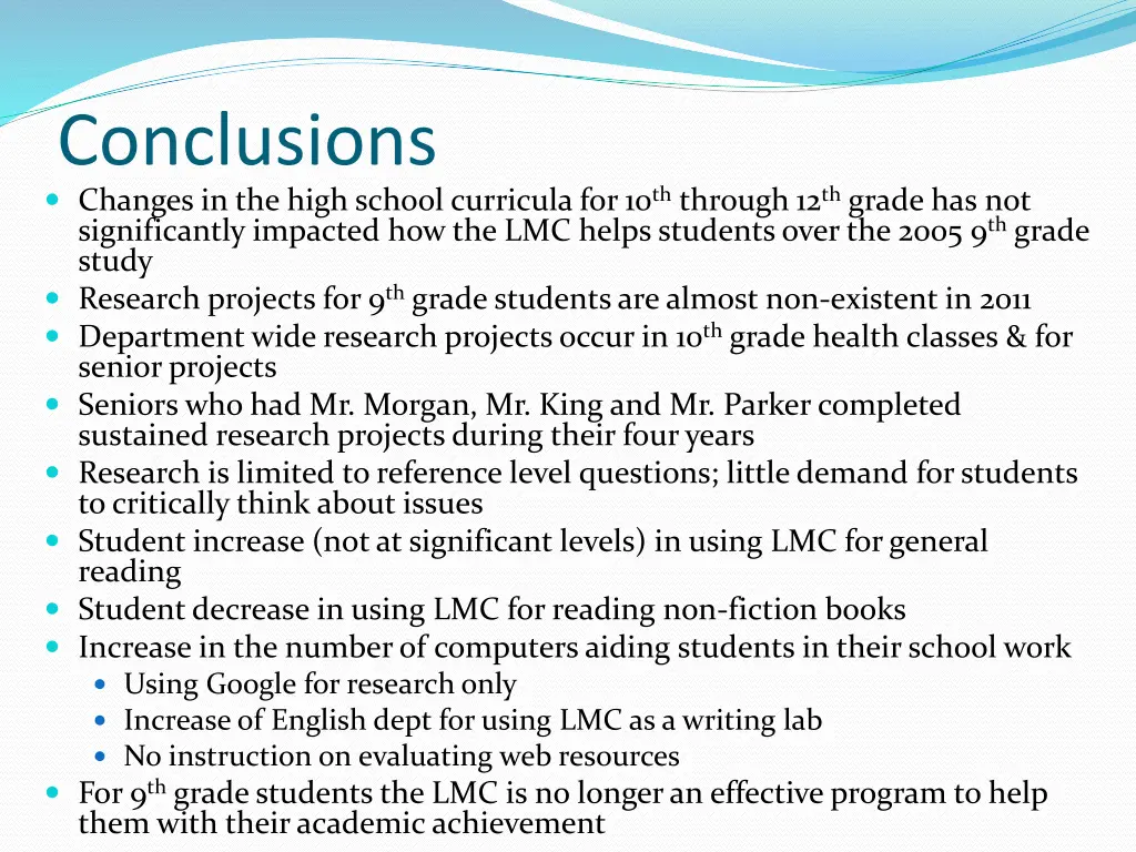 conclusions changes in the high school curricula