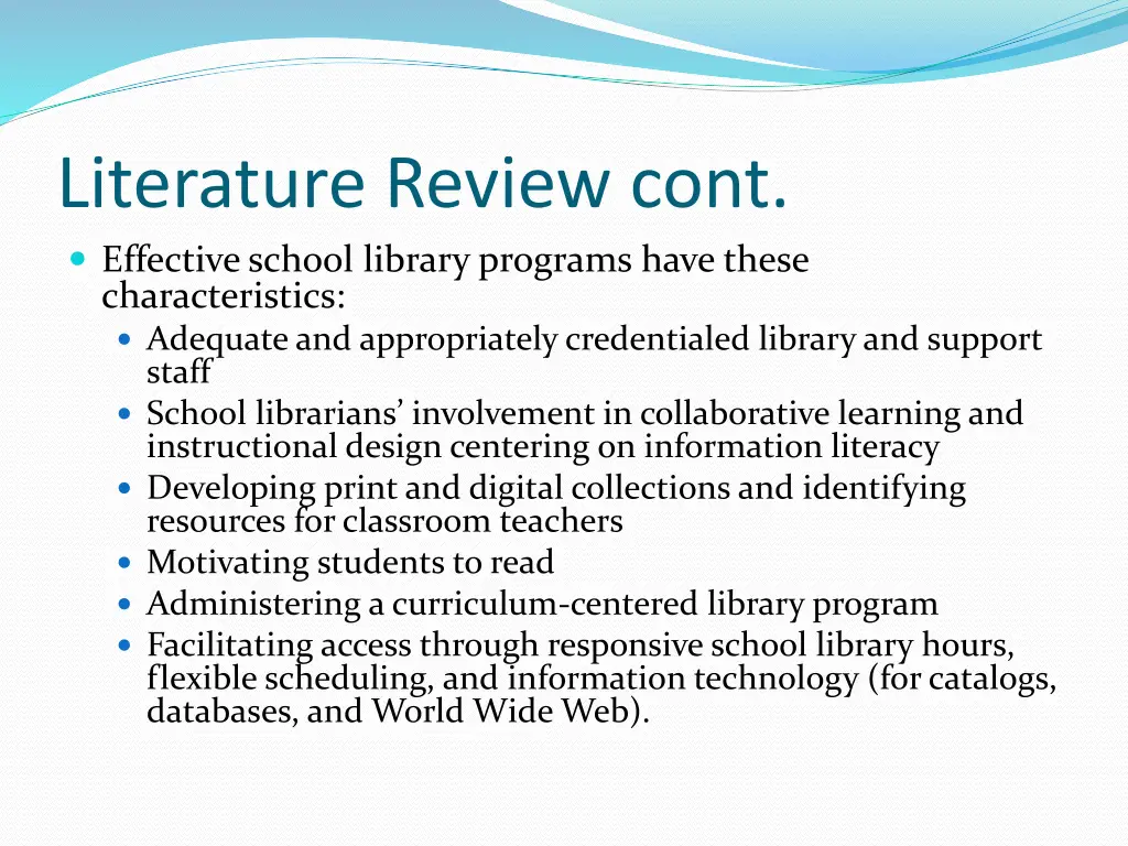 literature review cont effective school library