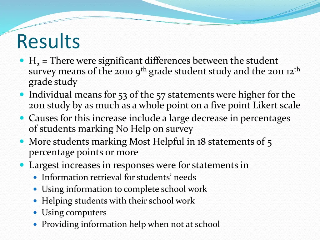 results h 2 there were significant differences