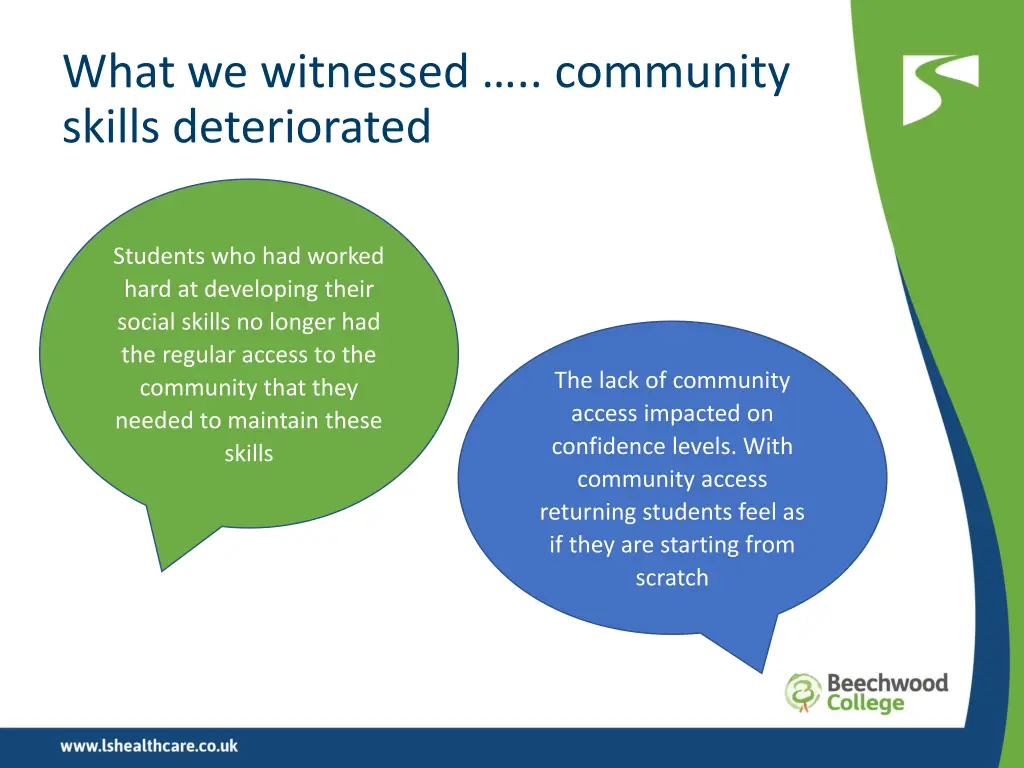 what we witnessed community skills deteriorated