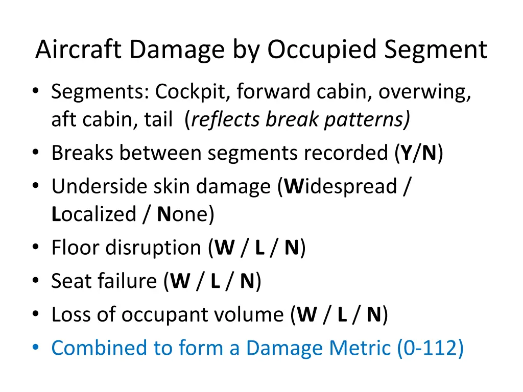 aircraft damage by occupied segment