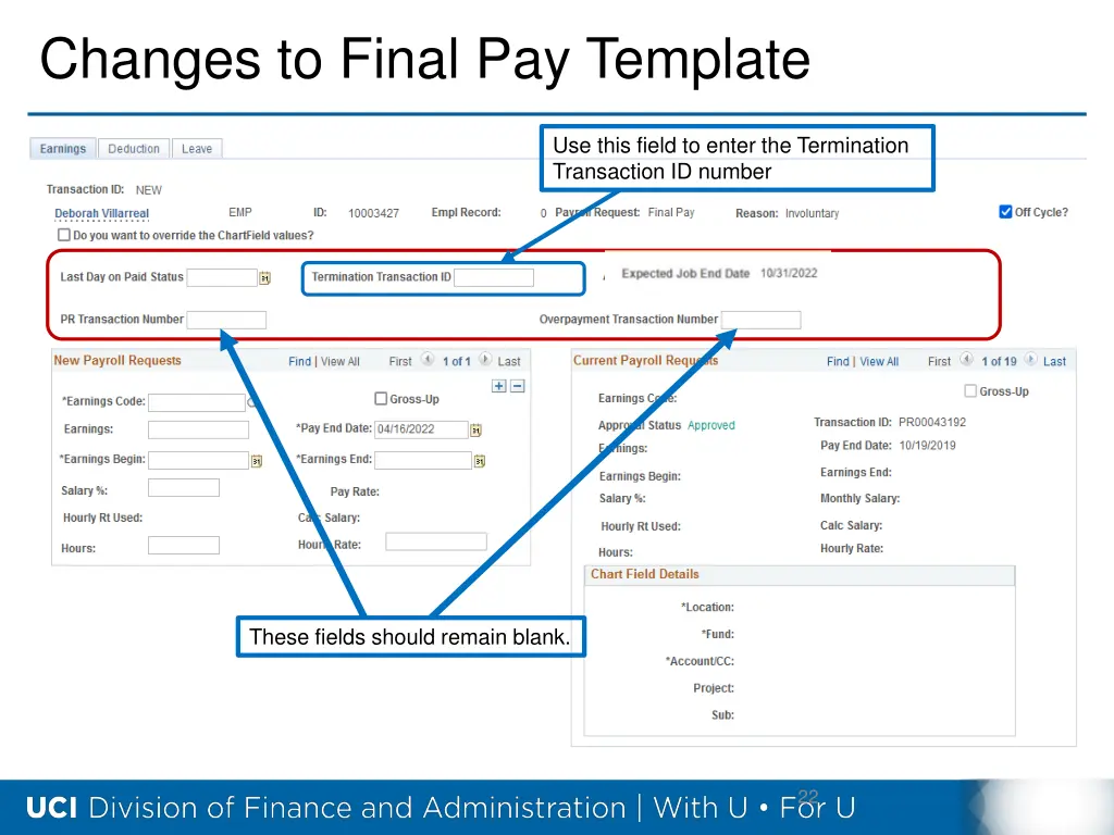 changes to final pay template