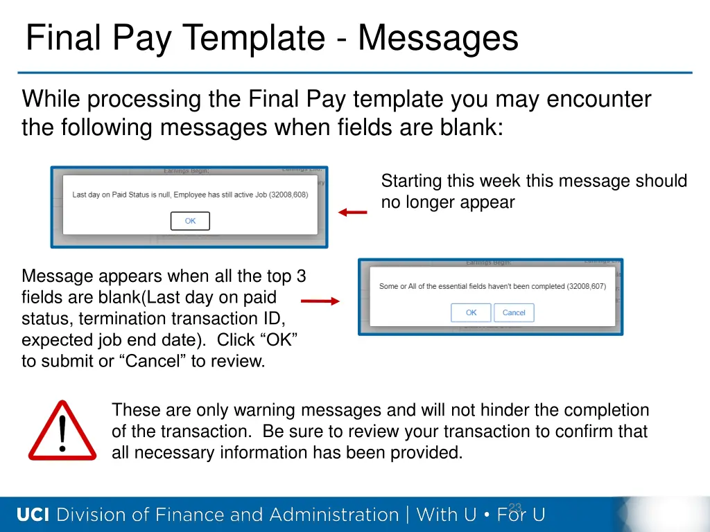 final pay template messages