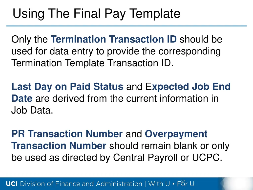 using the final pay template