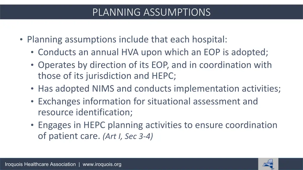 planning assumptions