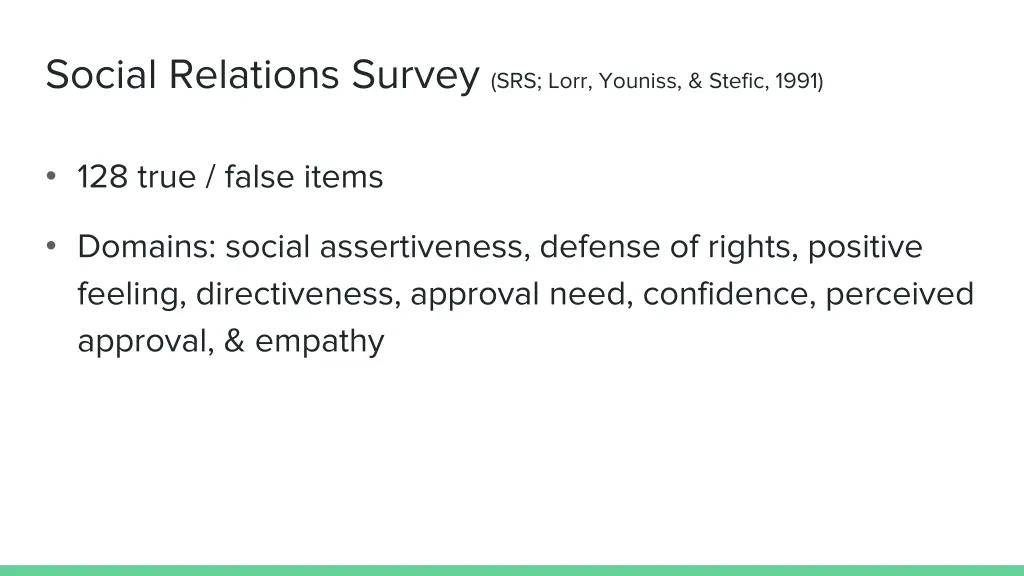 social relations survey srs lorr youniss stefic