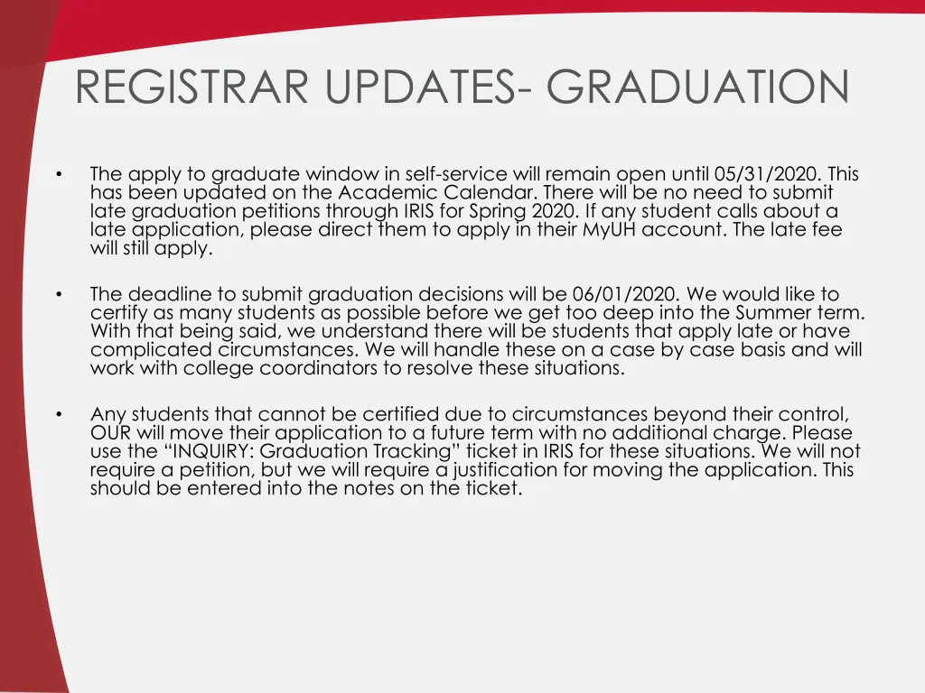 registrar updates graduation