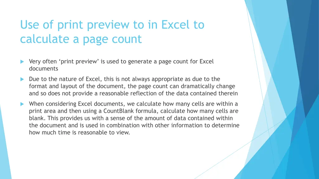 use of print preview to in excel to calculate