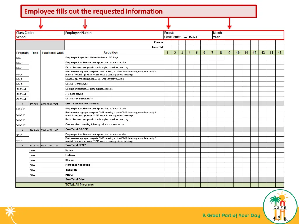 employee fills out the requested information