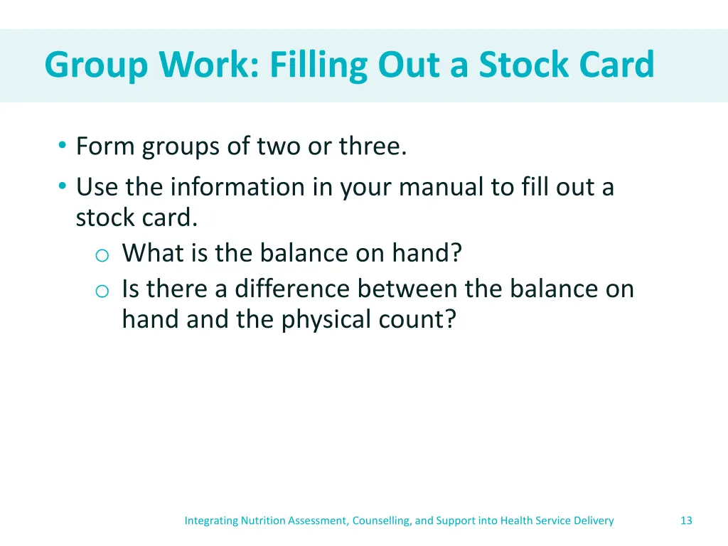 group work filling out a stock card