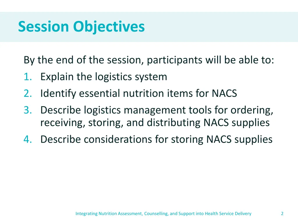 session objectives