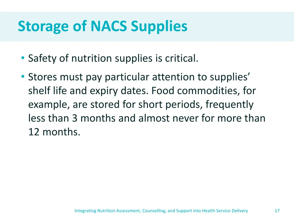 storage of nacs supplies 1