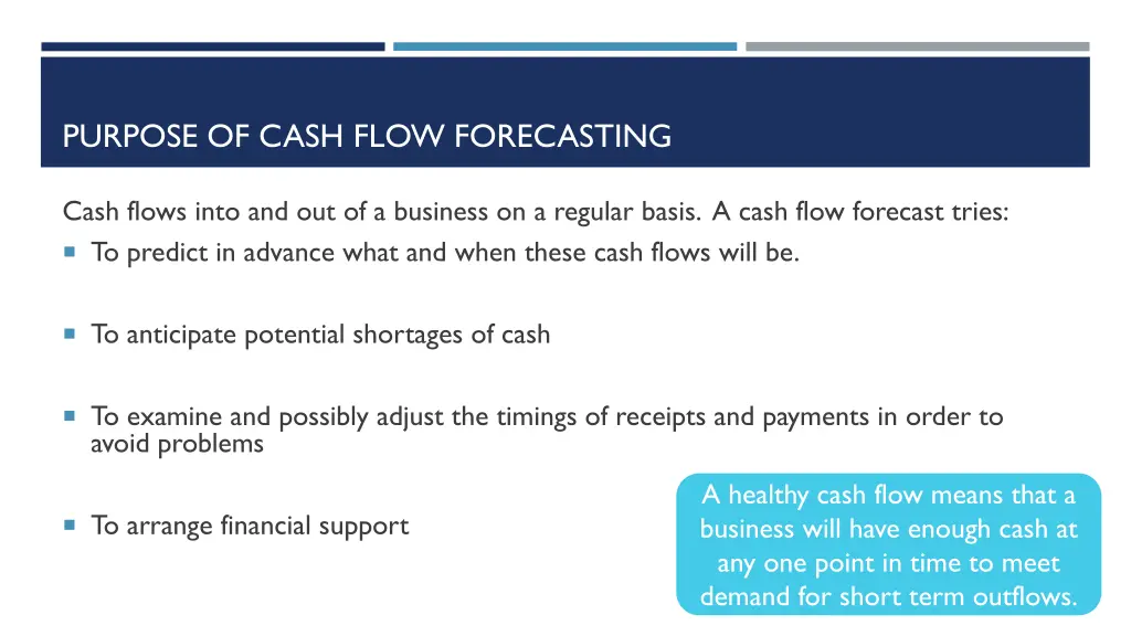 purpose of cash flow forecasting