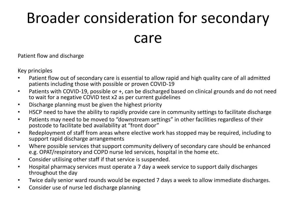 broader consideration for secondary care