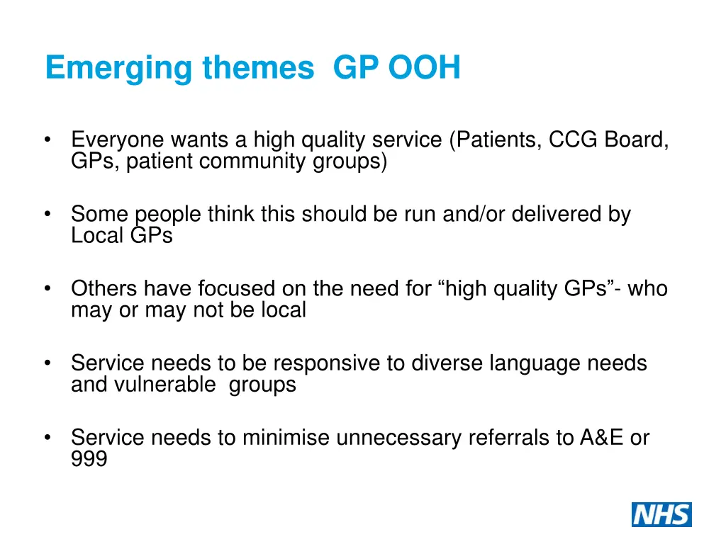 emerging themes gp ooh