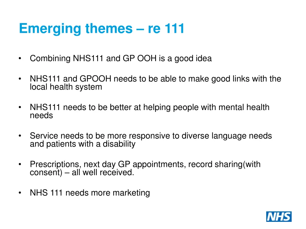 emerging themes re 111