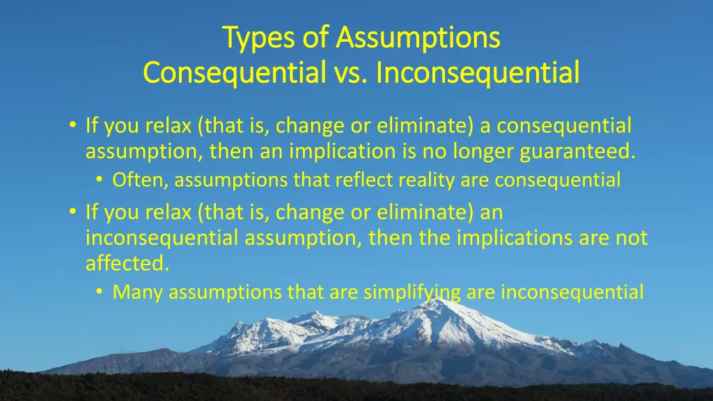 types of assumptions types of assumptions