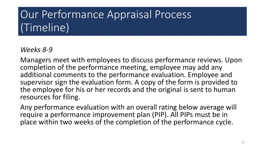 our performance appraisal process timeline 3