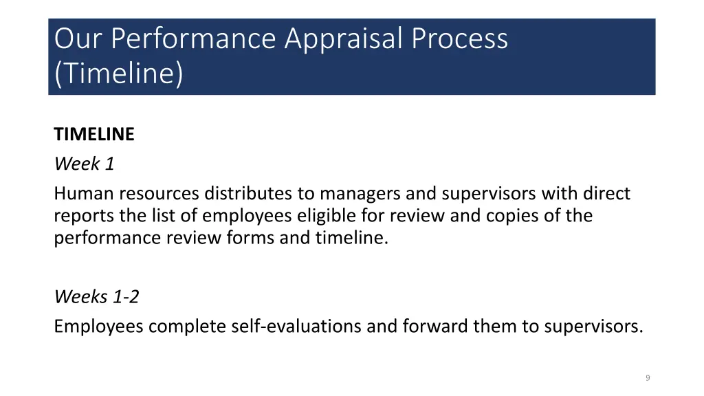 our performance appraisal process timeline