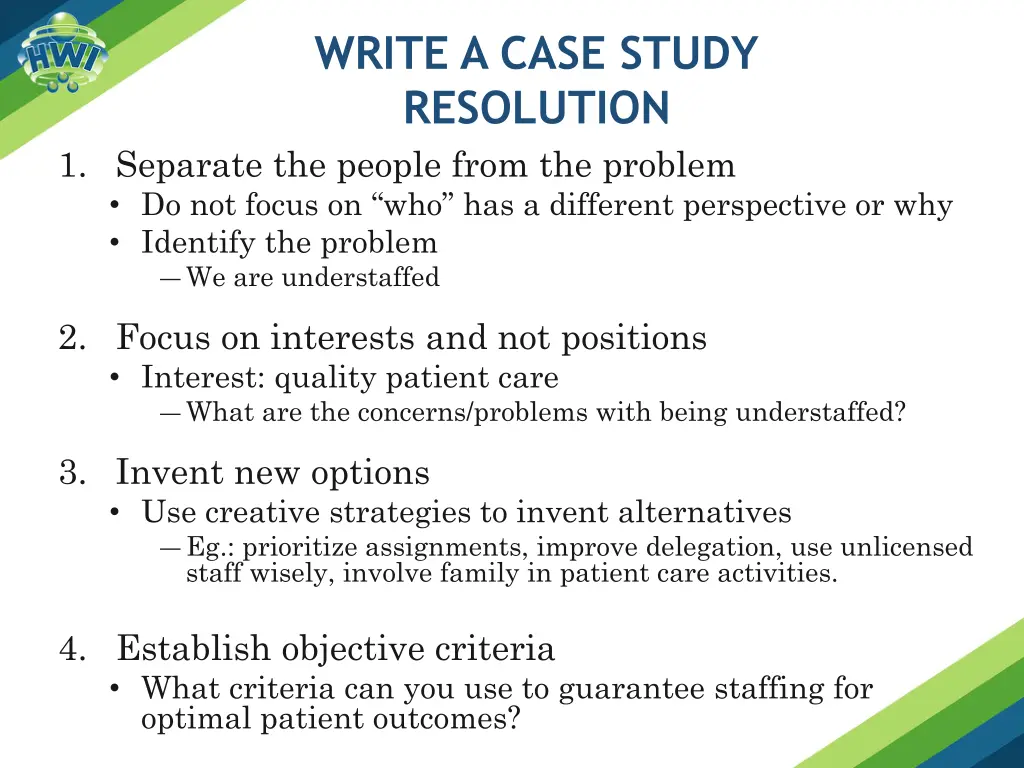 write a case study resolution