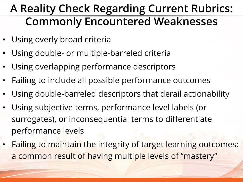 a reality check regarding current rubrics