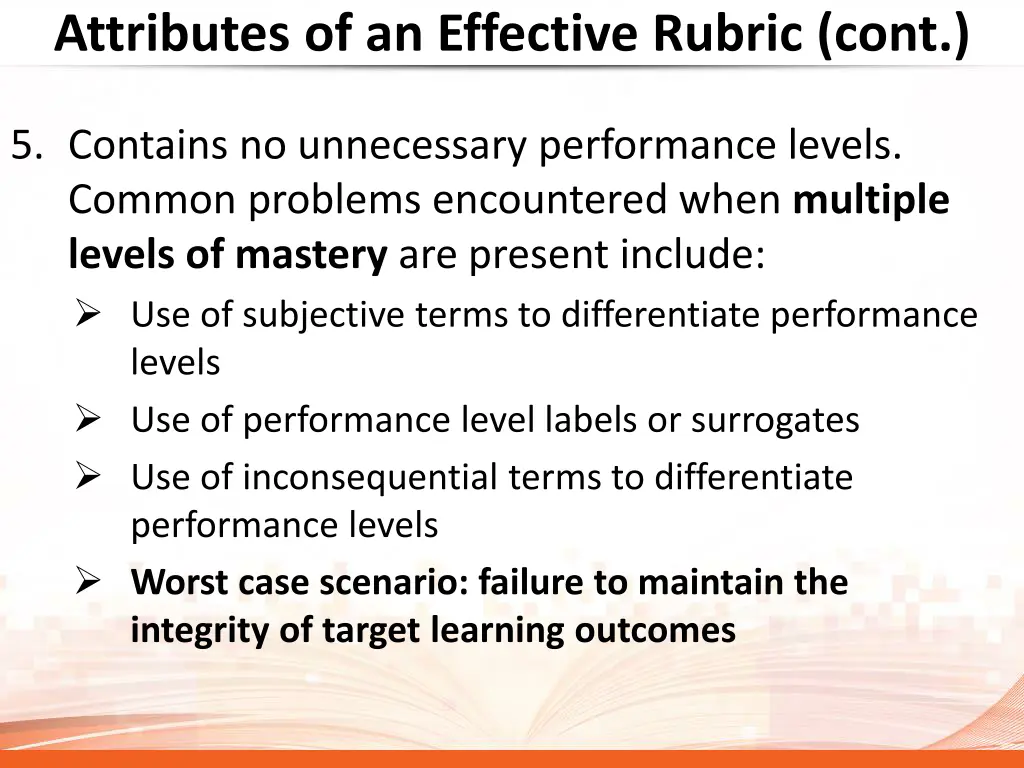 attributes of an effective rubric cont 3