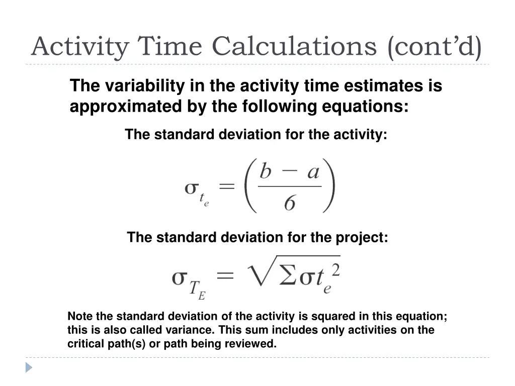 activity time calculations cont d