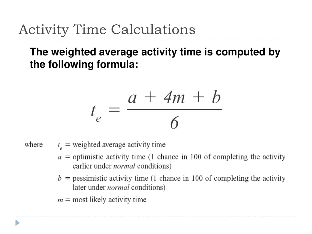 activity time calculations