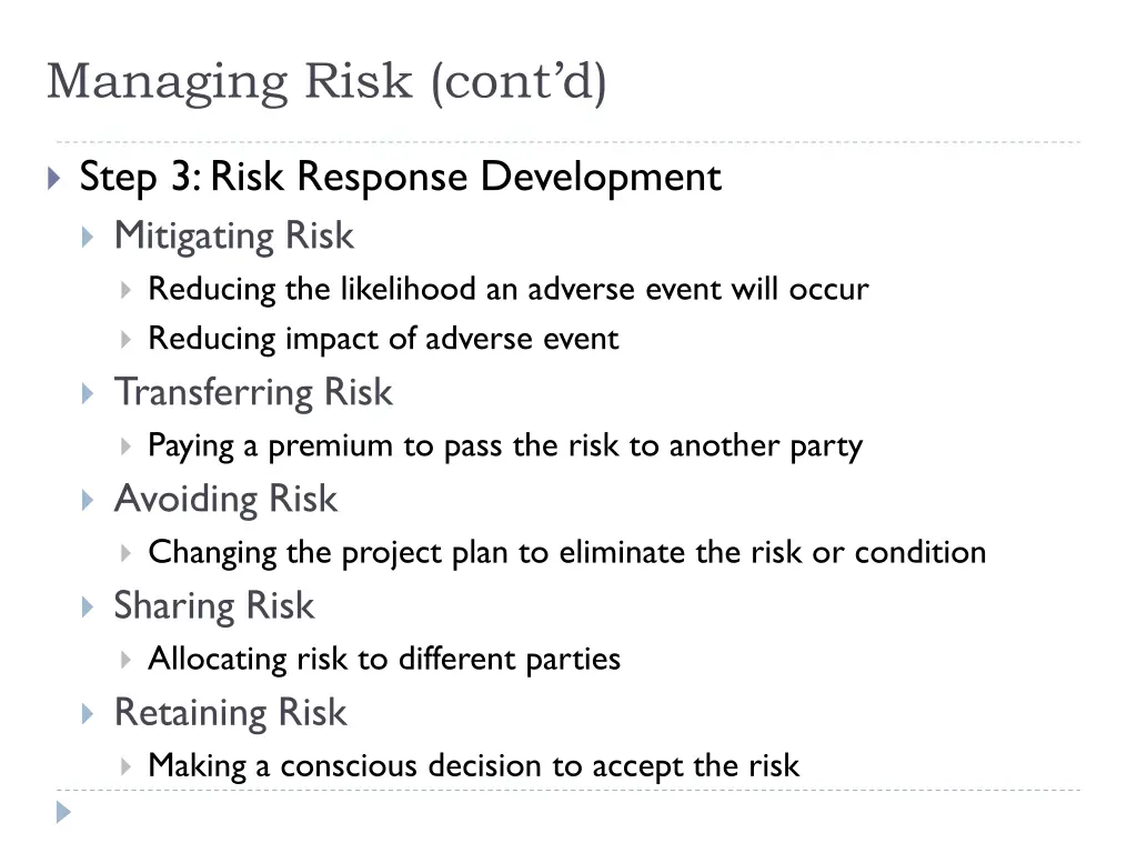 managing risk cont d