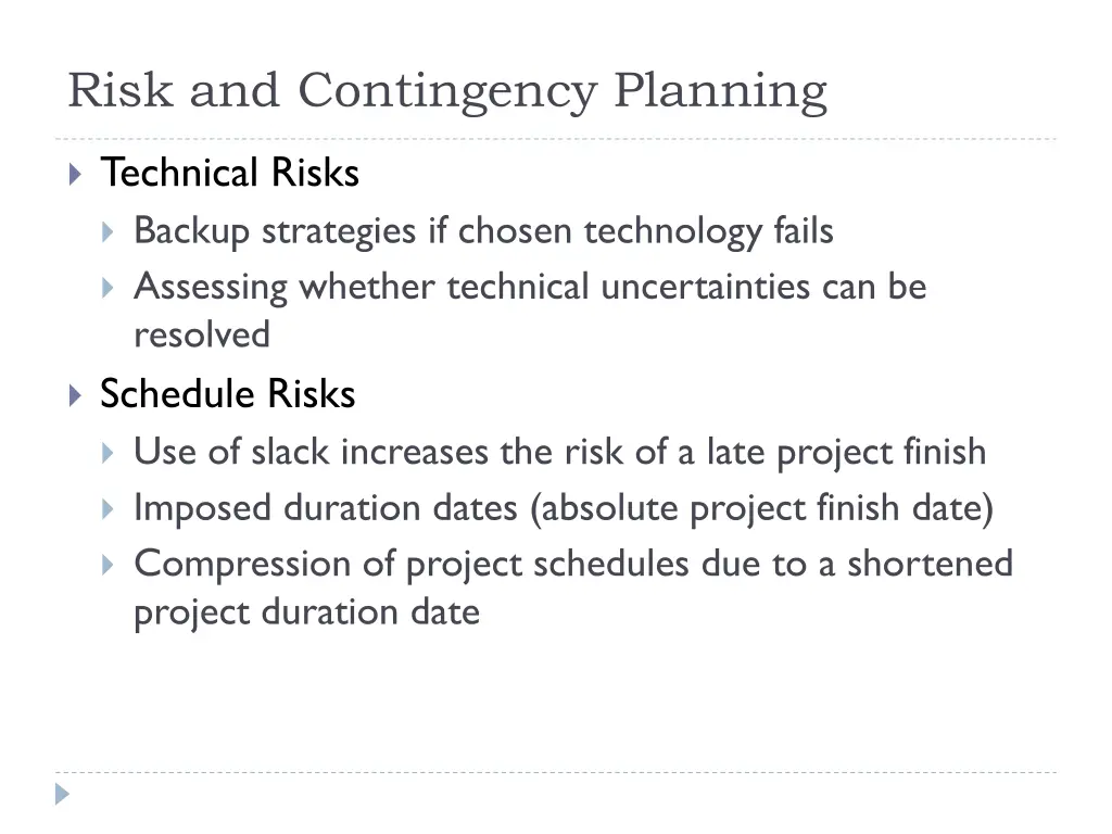 risk and contingency planning