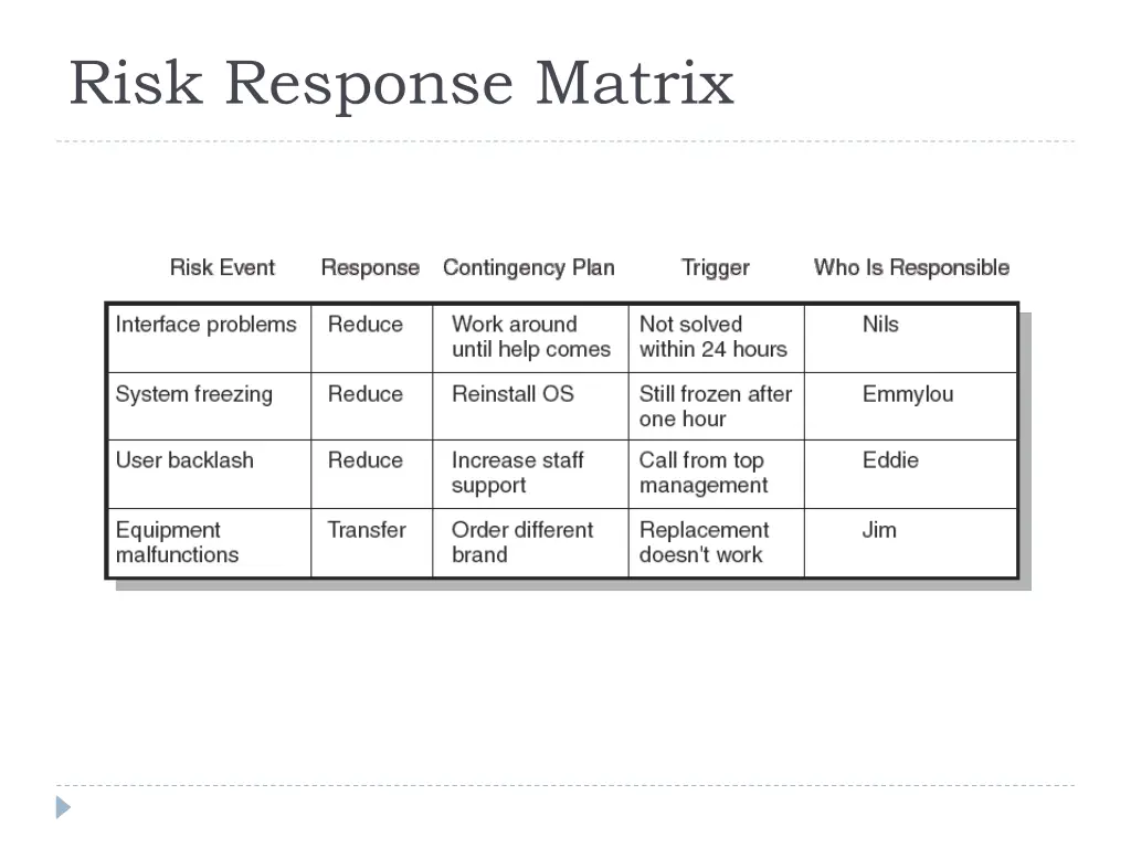 risk response matrix