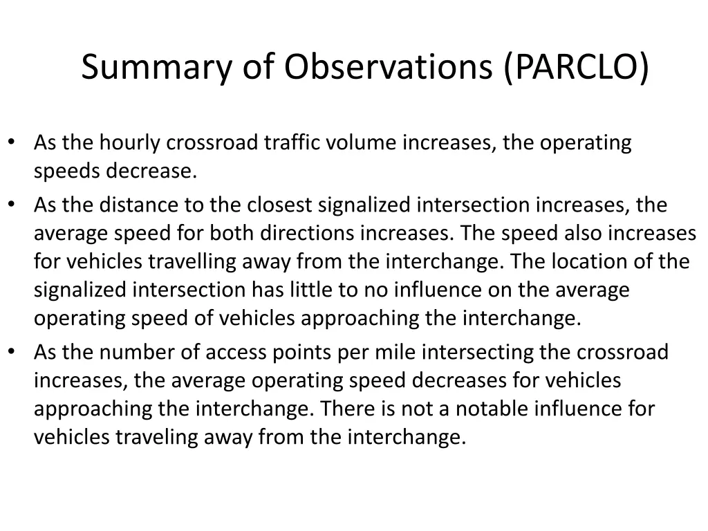 summary of observations parclo