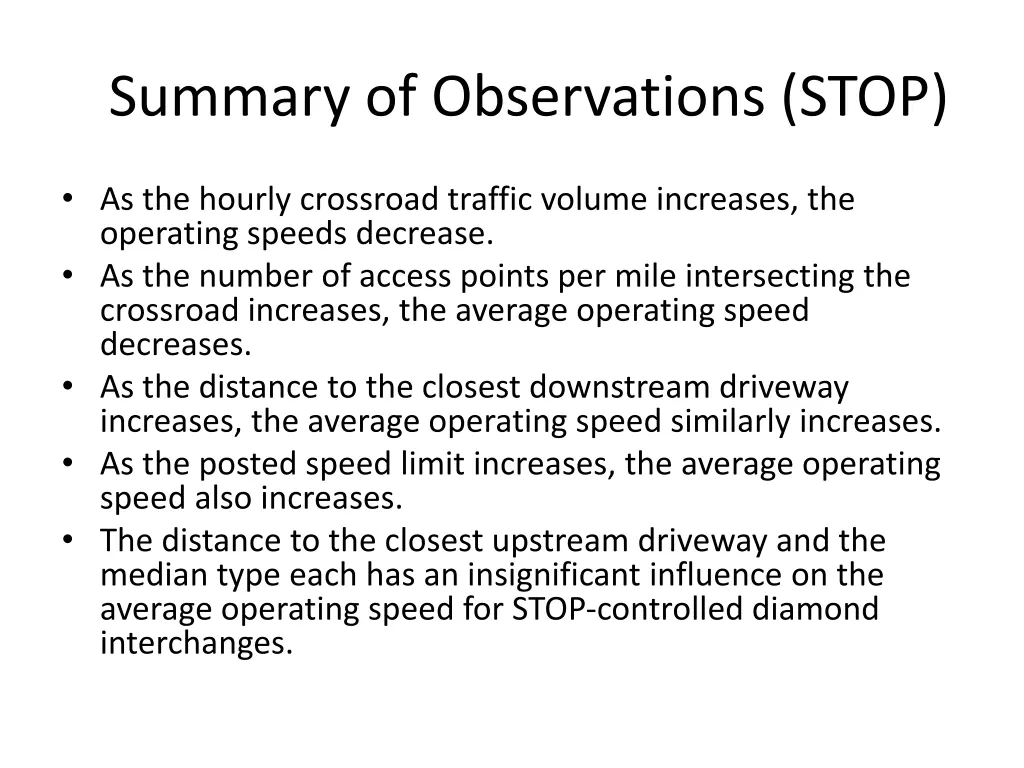 summary of observations stop