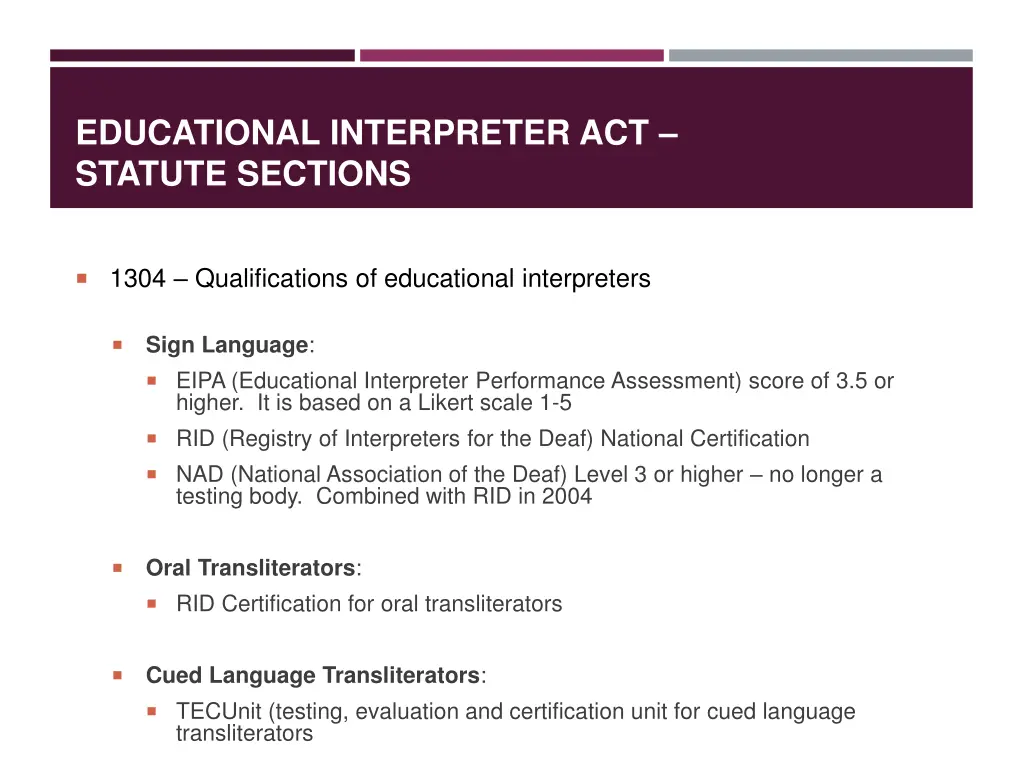 educational interpreter act statute sections 3