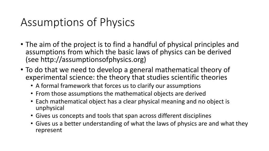 assumptions of physics