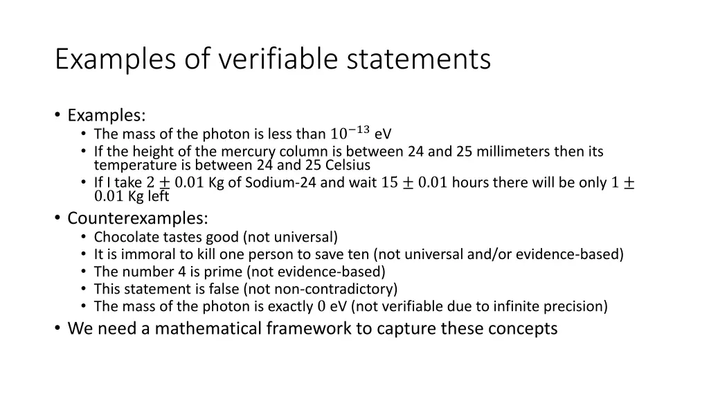 examples of verifiable statements